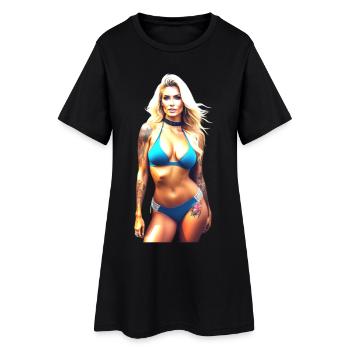 Heiße blonde Fantasy Frau mit Tattoo im Bikini - Frauen T-Shirt-Kleid - Schwarz - Vorne