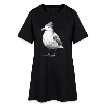 Nordsee Möwe Mütze Beanie schwarz weiß - Frauen T-Shirt-Kleid - Schwarz - Vorne