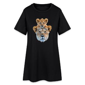 Mère lione avec un petit - Robe T-shirt Femme - noir - Devant