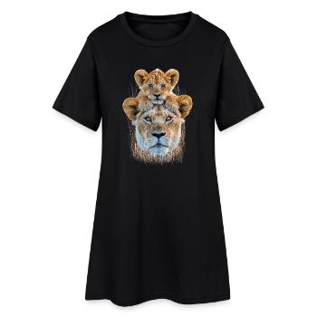 Löwenfamilie Aquarell - Frauen T-Shirt-Kleid - Schwarz - Vorne
