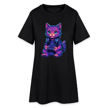 Cat Gaming Gamer Gaming Jeux vidéo - Robe T-shirt Femme - noir - Devant