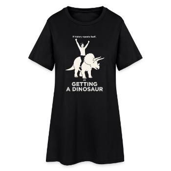 Die Geschichte wiederholt sich, lustiger Dinosaurierreiter - Frauen T-Shirt-Kleid - Schwarz - Vorne