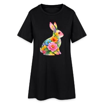 Fleurs aquarelles de lapin à Pâques - Robe T-shirt Femme - noir - Devant
