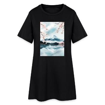 Fuji-Berg und Kirschblüten - Frauen T-Shirt-Kleid - Schwarz - Vorne