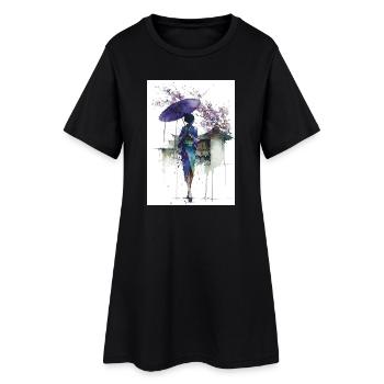 Urbaner Kimono unter dem Schirm - Frauen T-Shirt-Kleid - Schwarz - Vorne