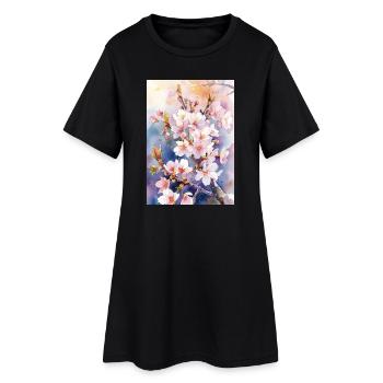 Aquarellfarben pastellfarbene Kirschblüten - Frauen T-Shirt-Kleid - Schwarz - Vorne