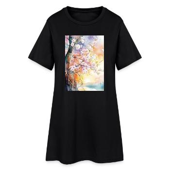 Kirschbäume in Aube Aquarell - Frauen T-Shirt-Kleid - Schwarz - Vorne