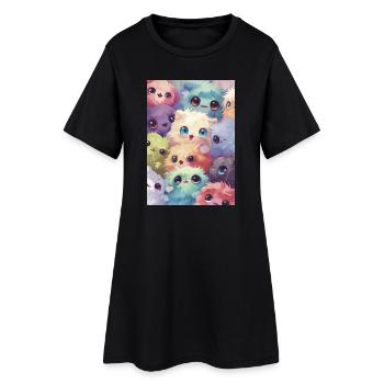 Niedliche mehrfarbige Plüschtiere - Frauen T-Shirt-Kleid - Schwarz - Vorne