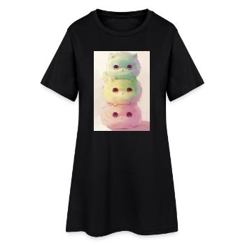 Pastellkatze im Regenbogenhaufen - Frauen T-Shirt-Kleid - Schwarz - Vorne