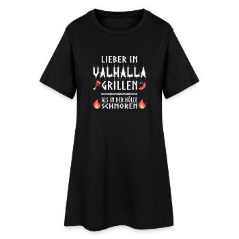 Lieber in Valhalla grillen! - Frauen T-Shirt-Kleid - Schwarz - Vorne