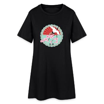 Japan Fächer auf Kirschblüten mit Kranich Rund - Frauen T-Shirt-Kleid - Schwarz - Vorne
