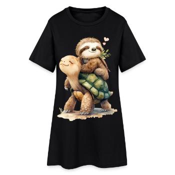 Paresseux et Tortue en vacances 2 🦥🐢 - Robe T-shirt Femme - noir - Devant