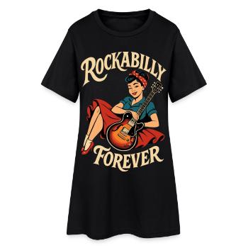 Rockabilly Revival Frau mit Gitarre - Frauen T-Shirt-Kleid - Schwarz - Vorne