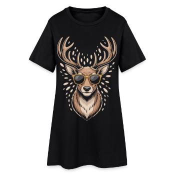 Cerf avec bois et lunettes de soleil - Robe T-shirt Femme - noir - Devant