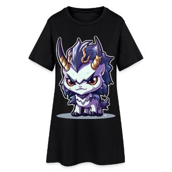Petit Dragon Cornu de style Chibi - Robe T-shirt Femme - noir - Devant