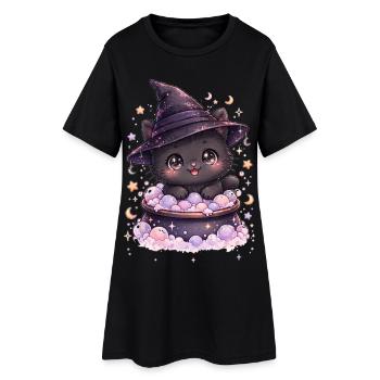 Sorcières - Chat Sorcier Kawaii - Robe T-shirt Femme - noir - Devant