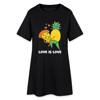 L’amour est amour – Pizza hawaïenne design ananas - Robe T-shirt Femme - noir - Devant