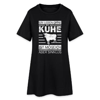 Kuh Kühe - Frauen T-Shirt-Kleid - Schwarz - Vorne