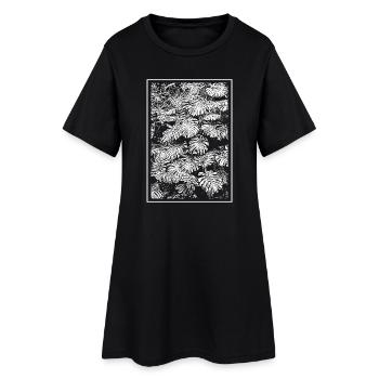 Fleurs en Silhouette Noir Blanc - Robe T-shirt Femme - noir - Devant