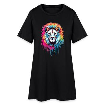 Bunter Löwenkopf - Frauen T-Shirt-Kleid - Schwarz - Vorne