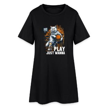 Cadeau de cheveux longs de chat de basket-ball - Robe T-shirt Femme - noir - Devant