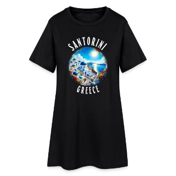 Vacances à Santorin en Grèce sur l'île grecque - Robe T-shirt Femme - noir - Devant