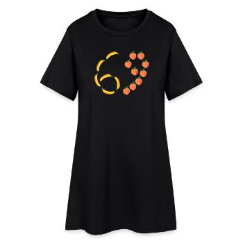 Fruchtmotiv Bananen und Pfirsiche - Frauen T-Shirt-Kleid - Schwarz - Vorne