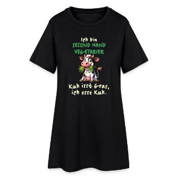 Second Hand Vegetarier – Lustiges Kuh-Design - Frauen T-Shirt-Kleid - Schwarz - Vorne