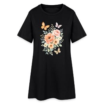 Watercolor flower magic with butterflies - Women’s T-Shirt Dress - black - Front