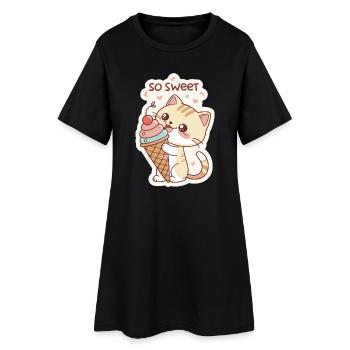 Chat gourmande et cornet pastel - Robe T-shirt Femme - noir - Devant