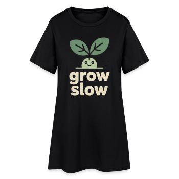 Grow Slow – Pflanzensprössling - Frauen T-Shirt-Kleid - Schwarz - Vorne