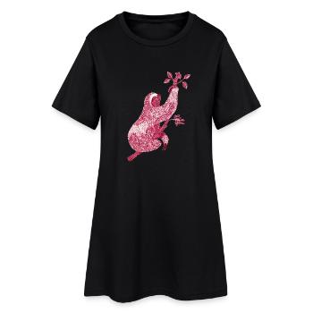 Paresseux avec imprimé floral rouge – Art au trait - Robe T-shirt Femme - noir - Devant