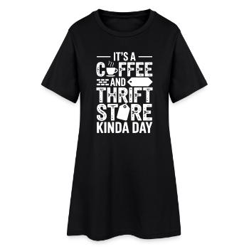 Ein Tag im Coffee-Secondhand-Laden - Frauen T-Shirt-Kleid - Schwarz - Vorne