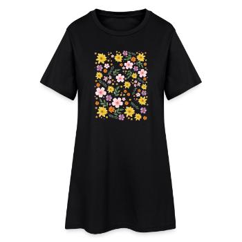 Watercolor Floral Magic Pattern - Women’s T-Shirt Dress - black - Front
