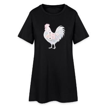 Peinture florale à l’aquarelle du coq - Robe T-shirt Femme - noir - Devant