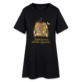 Vintage Upcycling, Motten Pullover - Frauen T-Shirt-Kleid - Schwarz - Vorne