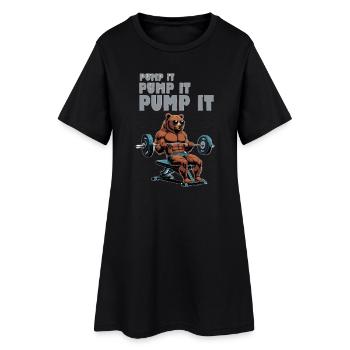Powerbär im Fitness-Look - Frauen T-Shirt-Kleid - Schwarz - Vorne