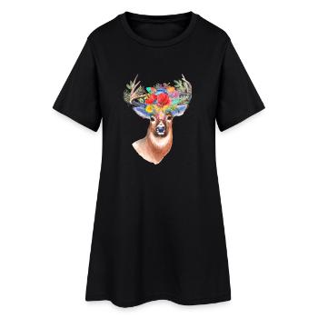 Cerfs communs avec des fleurs - Robe T-shirt Femme - noir - Devant