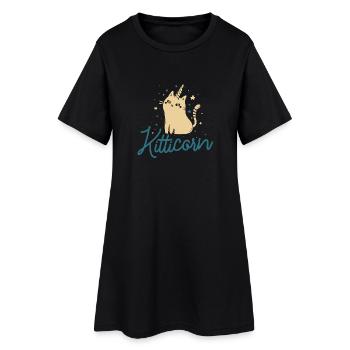 Kitticorn - Cat - Horn - chaton - Unicorn - Robe T-shirt Femme - noir - Devant