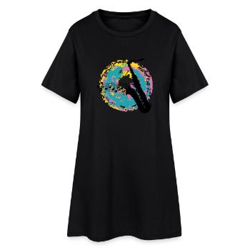 Saxofon auf Farbklecksen - Frauen T-Shirt-Kleid - Schwarz - Vorne