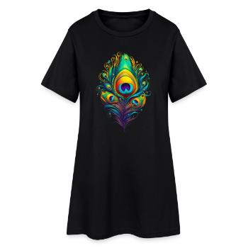 Plumes de paon plumes stylos - Robe T-shirt Femme - noir - Devant