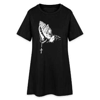 Praying Hands with Rosary Artwork - Women’s T-Shirt Dress - black - Front