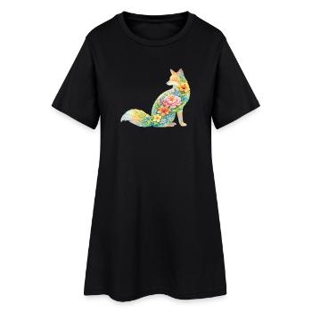 Fuchs Aquarell Silhouette Blumen - Frauen T-Shirt-Kleid - Schwarz - Vorne