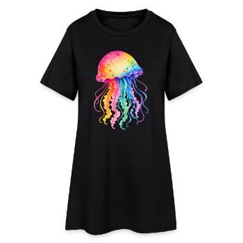 Illustration aquarelle de méduse colorée - Robe T-shirt Femme - noir - Devant