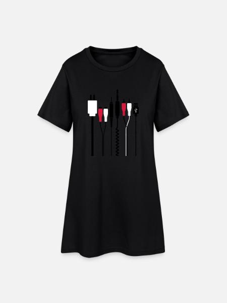 Audio und Strom Stecker - Frauen T-Shirt-Kleid - Schwarz