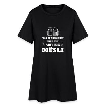 Bier - Was du vorglühst kipp ich mir ins Müsli - Frauen T-Shirt-Kleid - Schwarz - Vorne