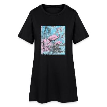 Flamants roses - Robe T-shirt Femme - noir - Devant