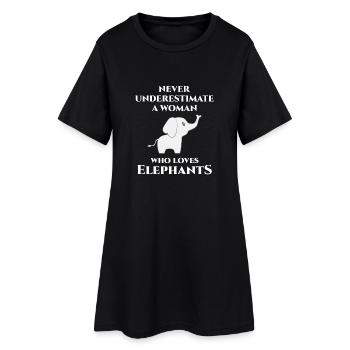 Eléphant - Amant éléphant - T-shirt éléphant - Robe T-shirt Femme - noir - Devant