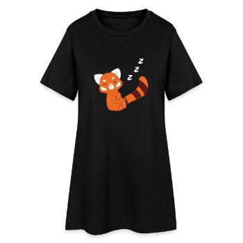 Panda rouge - ours de chat - dormir - moufle du matin - Robe T-shirt Femme - noir - Devant