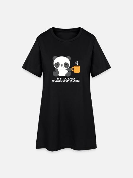 Panda - T-shirt Panda - Motif panda - Moufle du matin - Robe T-shirt Femme - noir